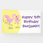 かわいいピンクのフラミンゴトリオ漫画イラストレーション 横断幕 (横)