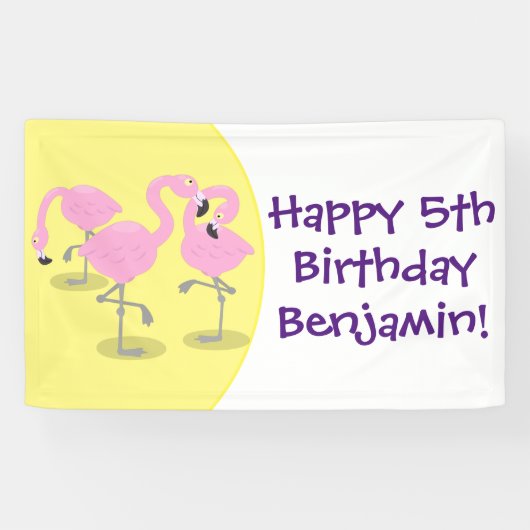 かわいいピンクのフラミンゴトリオ漫画イラストレーション 横断幕 (横)