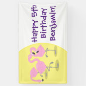 かわいいピンクのフラミンゴトリオ漫画イラストレーション 横断幕 (縦)