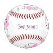 かわいいピンクのフラミンゴトリオ漫画イラストレーション 野球ボール (正面)