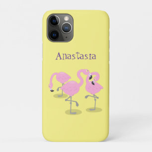 かわいいピンクのフラミンゴトリオ漫画イラストレーション iPhone 11 PROケース