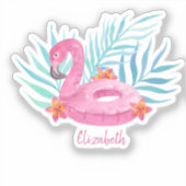 かわいいピンクのフラミンゴパーム葉品 シール (正面)