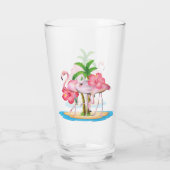 かわいいピンクのフラミンゴビーチ タンブラーグラス (裏面)