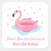 かわいいピンクのフラミンゴプール浮きありがとうステッカー スクエアシール (正面)