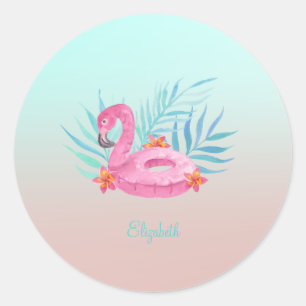 かわいいピンクのフラミンゴヤシの葉 ラウンドシール
