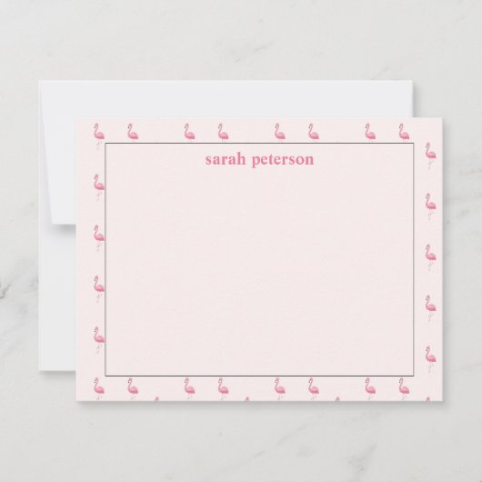 かわいいピンクのフラミンゴ名前をカスタムするピンク ノートカード (正面)