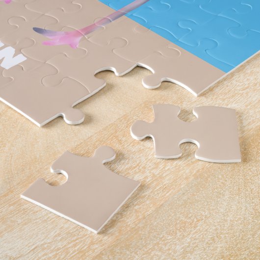 かわいいピンクのフラミンゴ恋人を追加の名前ビーチ ジグソーパズル (側面)