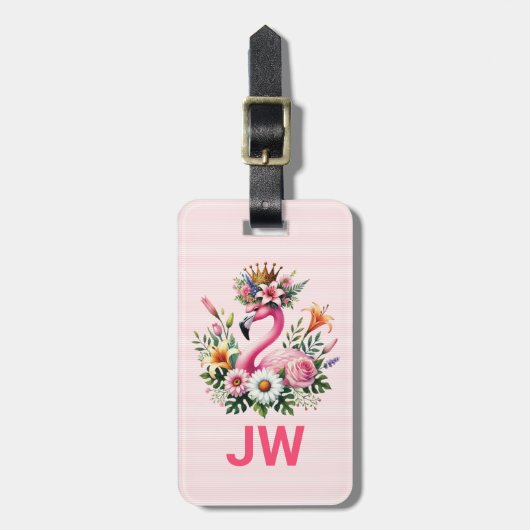 かわいいピンクのフラミンゴ春熱帯花 ラゲッジタグ (正面縦)