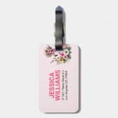 かわいいピンクのフラミンゴ春熱帯花 ラゲッジタグ (裏面縦)