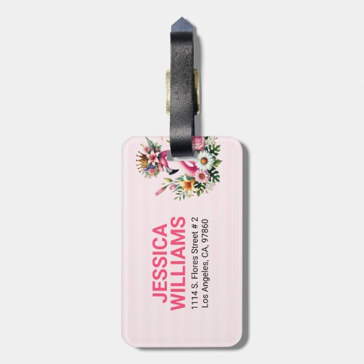 かわいいピンクのフラミンゴ春熱帯花 ラゲッジタグ (裏面縦)