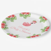 かわいいピンクのフラミンゴ熱帯の花ベビーシャワー ペーパープレート (アングル)