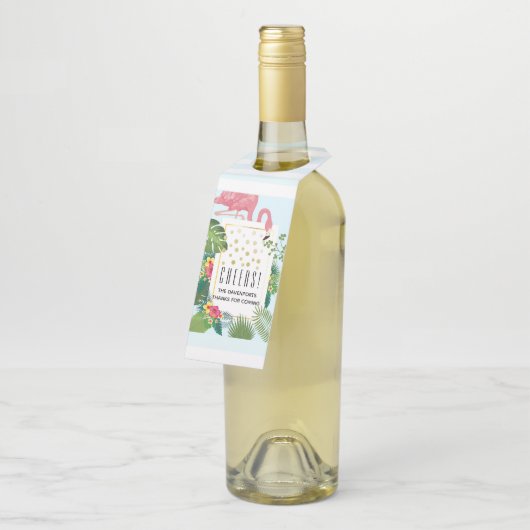 かわいいピンクのフラミンゴ熱帯テーマ応援! ボトルネックタグ (アングル)