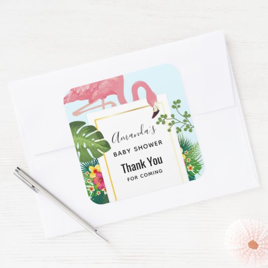 かわいいピンクのフラミンゴ熱帯テーマ赤ちゃんシャワー スクエアシール (封筒)