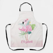 かわいいピンクのフラミンゴ葉トロピカル エプロン (正面)