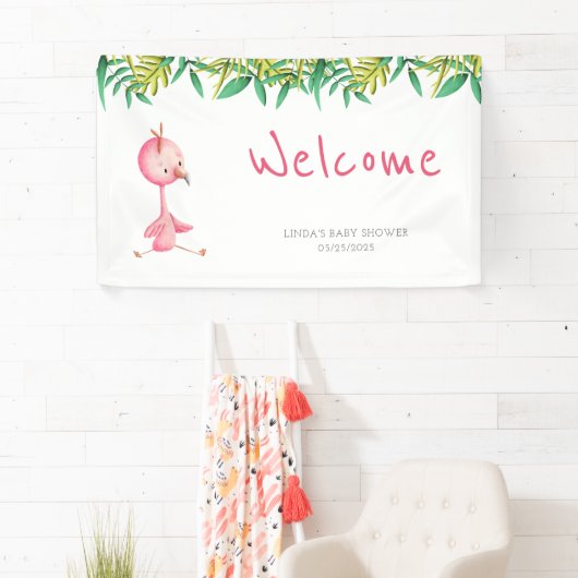 かわいいピンクのフラミンゴ赤ちゃんシャワーへようこそ 横断幕 (インサイチュ)