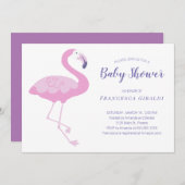 かわいいピンクのフラミンゴ赤ちゃんシャワー 招待状 (正面/裏面)