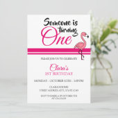 かわいいピンクのフラミンゴ1歳の誕生日 招待状 (スタンド正面)