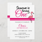 かわいいピンクのフラミンゴ1歳の誕生日 招待状 (正面/裏面)