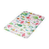 かわいいピンクのフラミンゴ&トロピカルフラワーパターン バスマット (アングル)