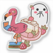 かわいいピンクのフラミンゴ ノートパソコン チーズケーキと幽霊 シール (正面)