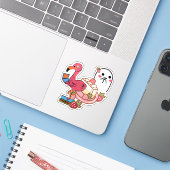 かわいいピンクのフラミンゴ ノートパソコン チーズケーキと幽霊 シール (ノートパソコンとiPhone)