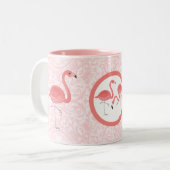 かわいいピンクのフラミンゴ&フローラスワーズ ツートーンマグカップ (正面左)