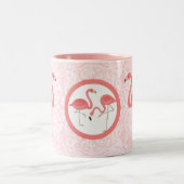 かわいいピンクのフラミンゴ&フローラスワーズ ツートーンマグカップ (中央)