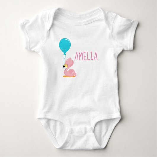 かわいいピンクのフラミンゴ ベビーボディスーツ (正面)