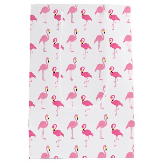 かわいいピンクのフラミンゴ ミディアムペーパーバッグ (裏面)