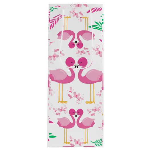 かわいいピンクのフラミンゴ ワインギフトバッグ (正面)
