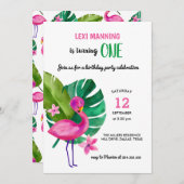 かわいいピンクのフラミンゴ | 女の子の誕生日パーティー 招待状 (正面/裏面)