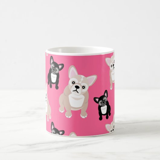 かわいいピンクのフランス人のフレンチ・ブルドッグ コーヒーマグカップ (中央)