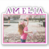 かわいいピンクのフレーム名とフォトキッズシール シール (正面)