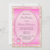 かわいいピンクのフロッピーイヤーバニーファースト誕生日 招待状 (裏面)