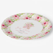 かわいいピンクのフローラアルファベットブロック ペーパープレート (アングル)