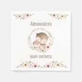 かわいいピンクのフローラウッドランドフクロウ赤ちゃん女の子シャワー スタンダードカクテルナプキン (正面)