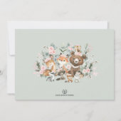 かわいいピンクのフローラウッドランド動物ガールベビーシャワー 招待状 (裏面)