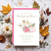 かわいいピンクのフローラカボチャ感謝祭ディナー 招待状