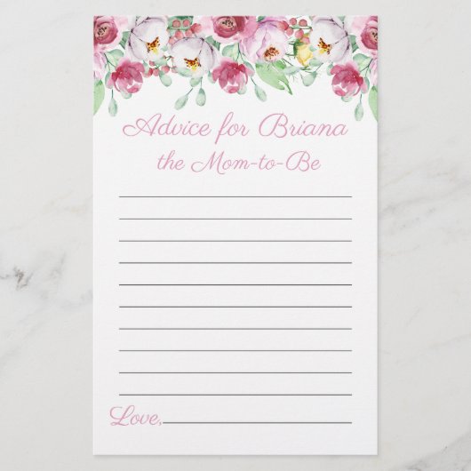 かわいいピンクのフローラガールベビーシャワーゲームアドバイス (正面)