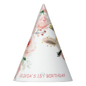 かわいいピンクのフローラキリンの動物第1回誕生日コーン パーティーハット (左)