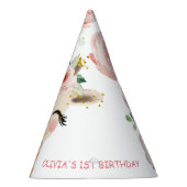 かわいいピンクのフローラキリンの動物第1回誕生日コーン パーティーハット (右)