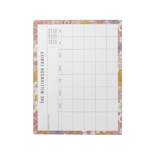 かわいいピンクのフローラシンプルファミリープランナーカレンダー ノートパッド (回転)
