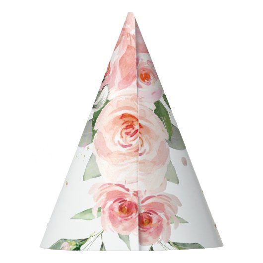 かわいいピンクのフローラジャングルアニマルズ1stバースデーコーン パーティーハット (裏面)