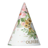 かわいいピンクのフローラジャングルアニマルズ1stバースデーコーン パーティーハット (左)