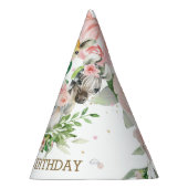 かわいいピンクのフローラジャングルアニマルズ1stバースデーコーン パーティーハット (右)