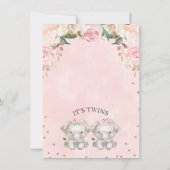 かわいいピンクのフローラツインガールズゾウ赤ちゃんシャワー 招待状 (裏面)