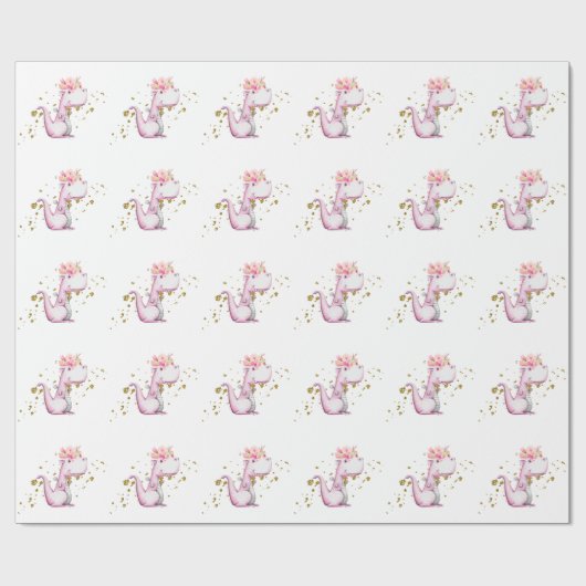 *~*かわいいピンクのフローラトゥイ竜恐竜 ラッピングペーパー (フラット)