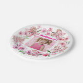 かわいいピンクのフローラバウ写真1st誕生日パーティー ペーパープレート (アングル)