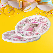 かわいいピンクのフローラバウ写真1st誕生日パーティー ペーパープレート