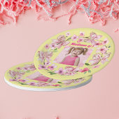 かわいいピンクのフローラバウ写真1st誕生日パーティー ペーパープレート